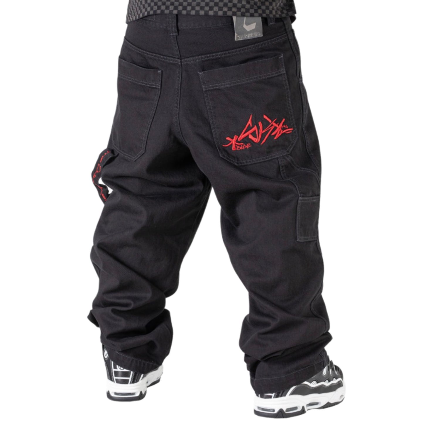 Baggy Denim Black con Ricamo Rosso