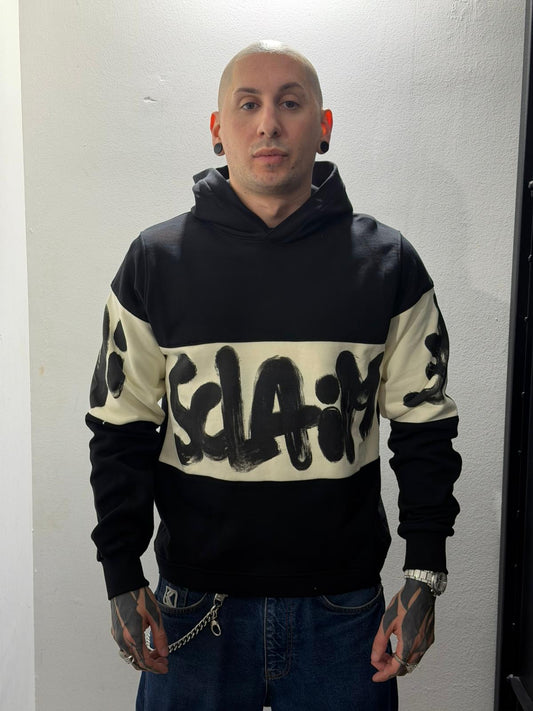 maglia uomo con cappuccio in felpa maxi stampa disclaimer